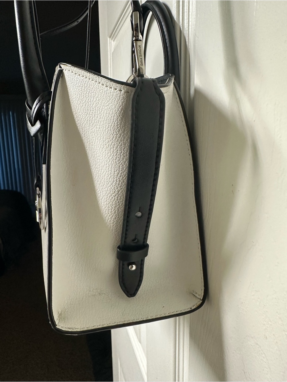 Michael Kors Kris Two-Tone Leather Satchel in Gray, White & Black - Picture 3 of 7